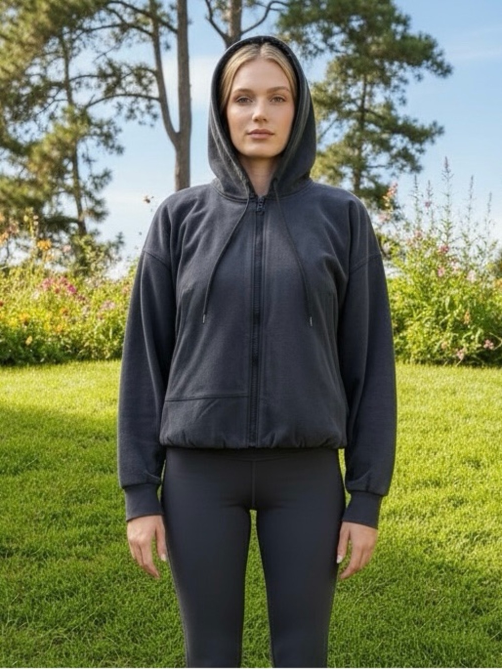 Athleta Charcoal Gray Full-Zip Hooded Jacket
